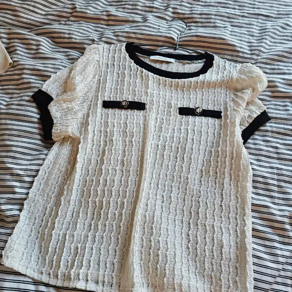 [BUNJANG] TWEE White Tweed Short Sleeve Blouse / TWEE 화이트 트위드 반팔 블라우스