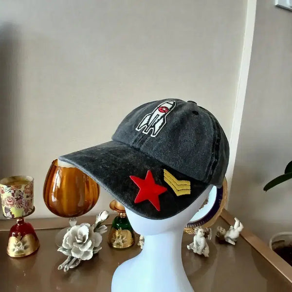 [BUNJANG] Steve Madden Washed Denim Rocket Embroidered Ball Cap / 스트브매든 데님 로켓 자수 볼캡 모자/남여공용