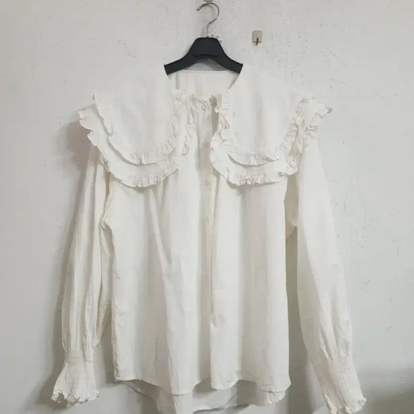 [BUNJANG] Frill Big Collar White Blouse / 프릴 빅카라 화이트 블라우스
