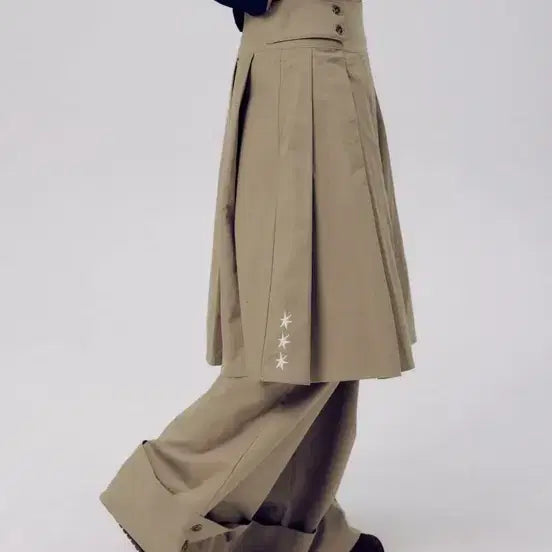 [BUNJANG] Someplace 888 Pleated Midi Skirt Layered Snap Roll-up Wide Two-piece Set / 썸플레이스 888 플리츠 미디 스커트 레이어드 스냅 롤업 와이드 투피스
