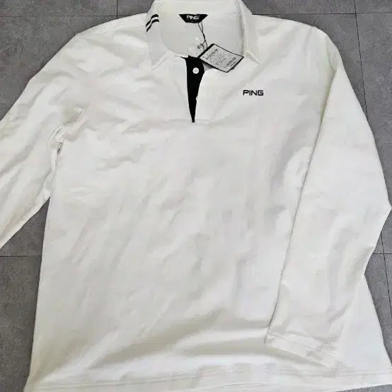 [BUNJANG] PING Golf White Brushed Lining Polo T-Shirt / PING 미착용 핑골프 화이트 기모 폴로티셔츠