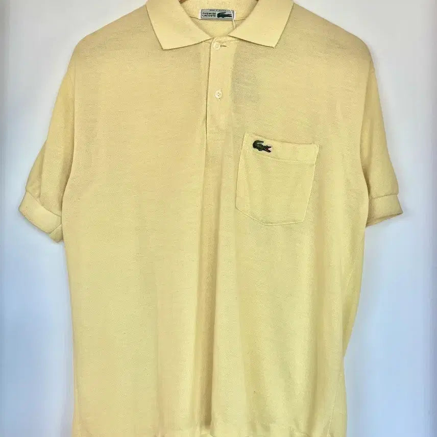 [BUNJANG] 80s-90s Lacoste France Yellow Pocket Pique Polo T-Shirt / 라코스테 프랑스 생산 옐로우 포켓 피케 카라 티셔츠 80-90s