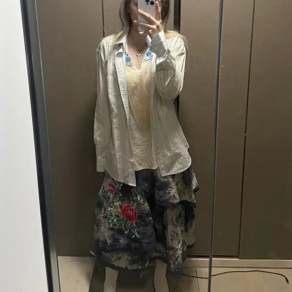 [BUNJANG] Vintage Oriental Flower Embroidered Coordi Set / 빈티지 오리엔탈 플라워 코디 세트