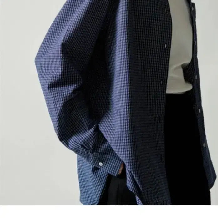 [BUNJANG] Facade Pattern Navy Check Blouse / 파사드패턴