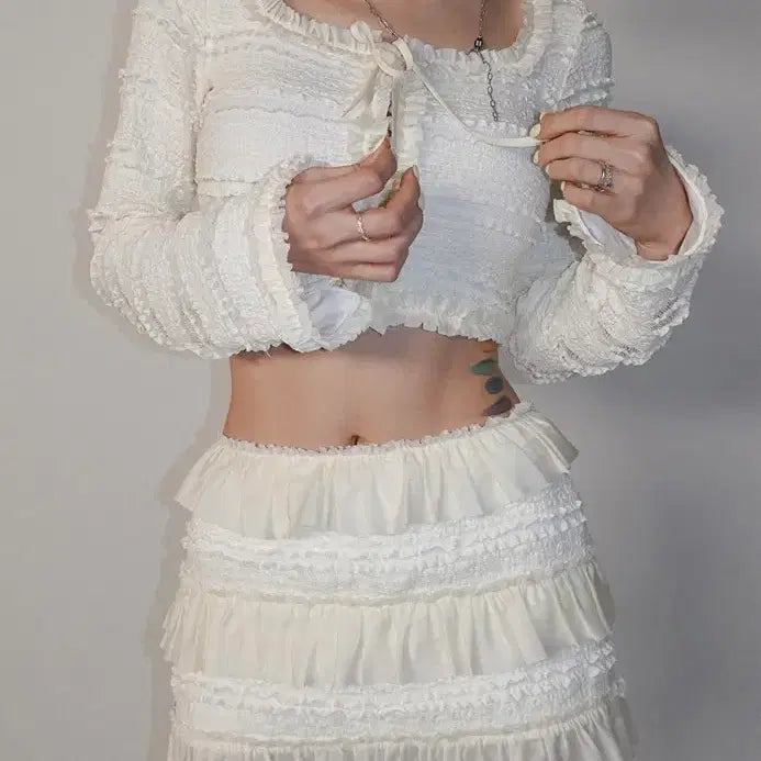 [BUNJANG] Pale Jade Frill Lace Skirt Ivory / 택있는새상품 페일제이드 프릴 레이스 스커트 아이보리