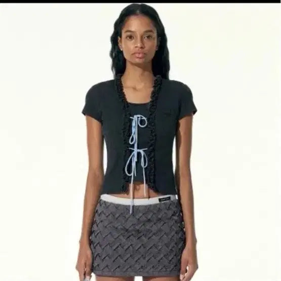 [BUNJANG] Runway Ticket Flower Twin Blue Ribbon Top / [런웨이티켓] Flower Twin Blue Ribbon Top S/오늘만이가격