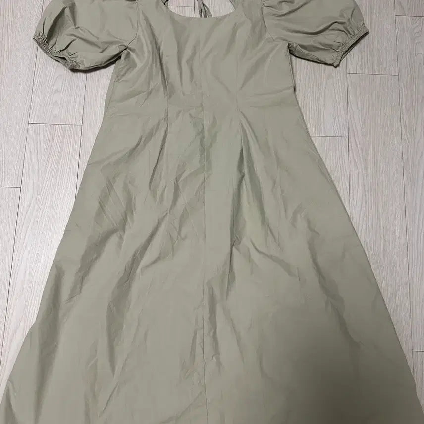 [BUNJANG] Puff Sleeve Long Dress - Light Khaki / 퍼프소매 연카키 롱원피스