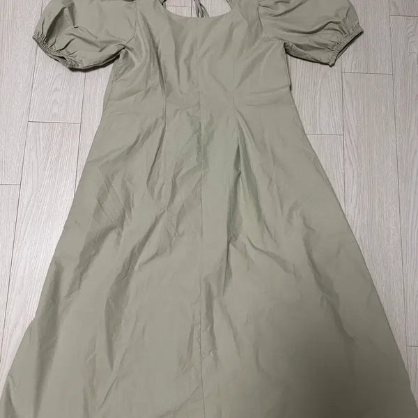 [BUNJANG] Puff Sleeve Long Dress - Light Khaki / 퍼프소매 연카키 롱원피스