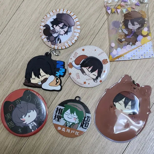 [BUNJANG] Bungo Stray Dogs Ranpo Edogawa Rubber Strap & Badge Bundle / 문스독 포, 란포 뱃지 러버스트랩 일괄
