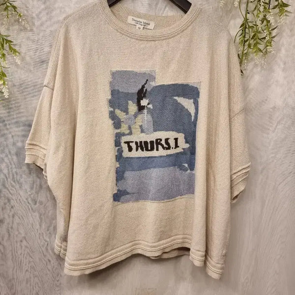 [BUNJANG] Thursday Island Flower Print Intarsia Oversized Short Sleeve T-Shirt / 미착용 S 플러워 페인트 인타샤 니트 오버핏 반팔티 써스데이아일랜드