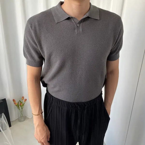 [BUNJANG] Men's Charcoal Linen Blend Short-Sleeve Polo Shirt (Size L) / 남자 차콜 L 반팔 카라티 새상품