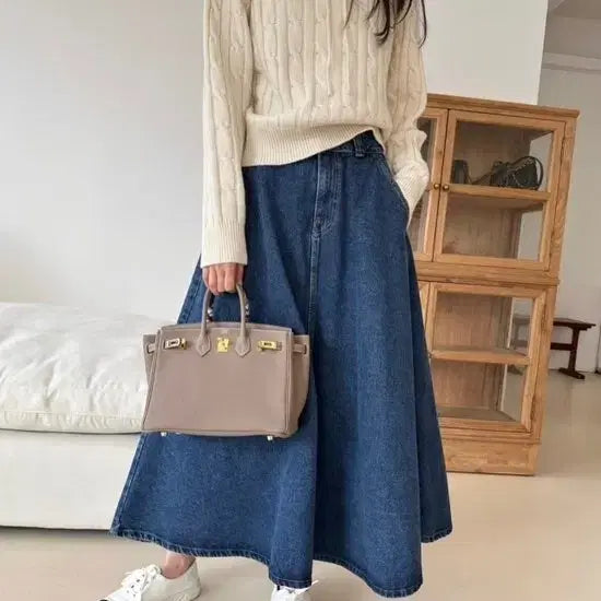 [BUNJANG] Denim Flare Long Skirt / 청 데님 플레어 롱 스커트