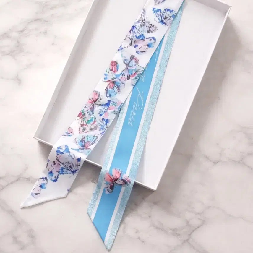 [BUNJANG] Butterfly Print Twilly Scarf - New Arrival / 나비 프린팅 트윌리 스카프  새상품