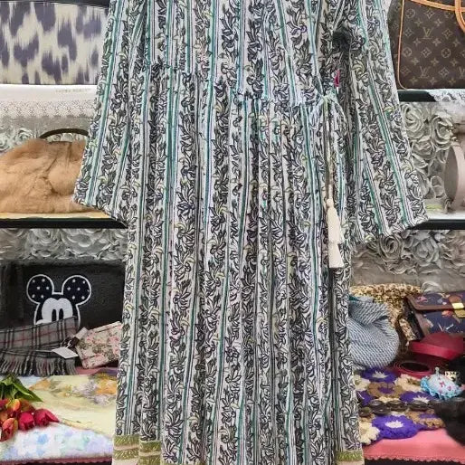 [BUNJANG] YUL Cotton Linen Blend Ethnic Wrap Style Long Dress FREE SIZE / YUL 면마혼방 에스닉 랩스타일 롱원피스((FREE)