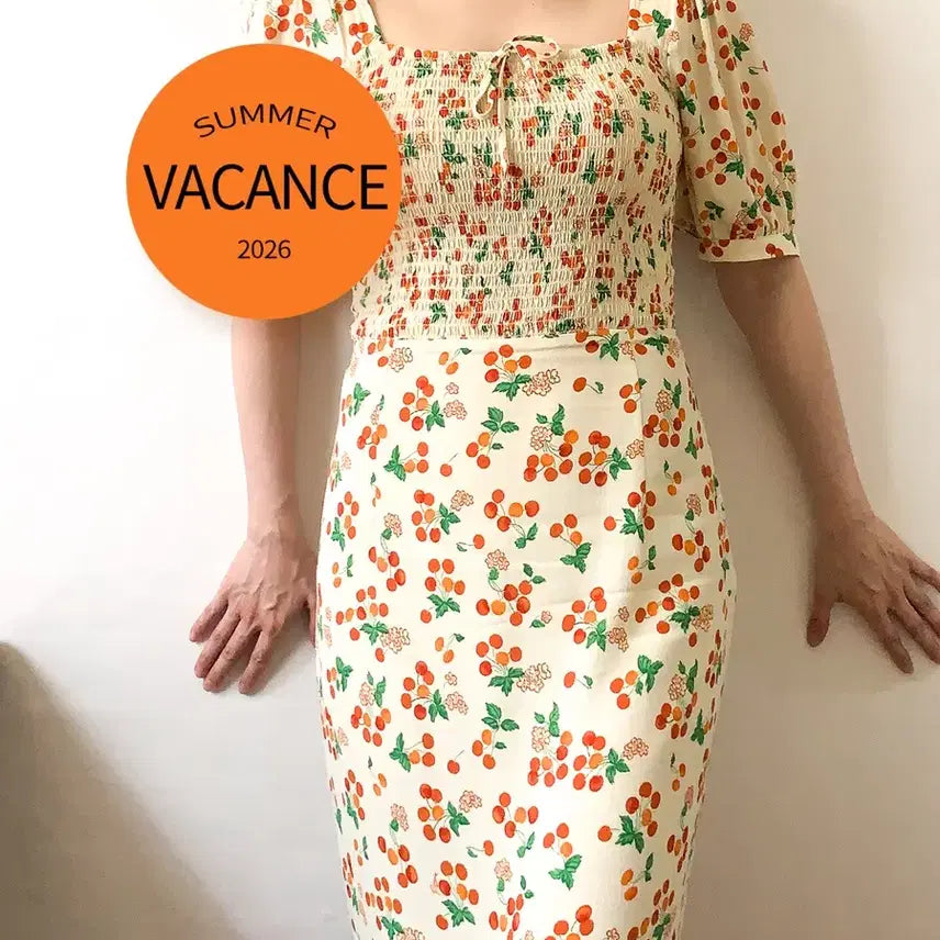 [BUNJANG] Rouje Deborah Cherry Print Smocked Dress FR36 / [FR36] Rouje 루즈 후즈 [DEBORAH] 스모크 원피스