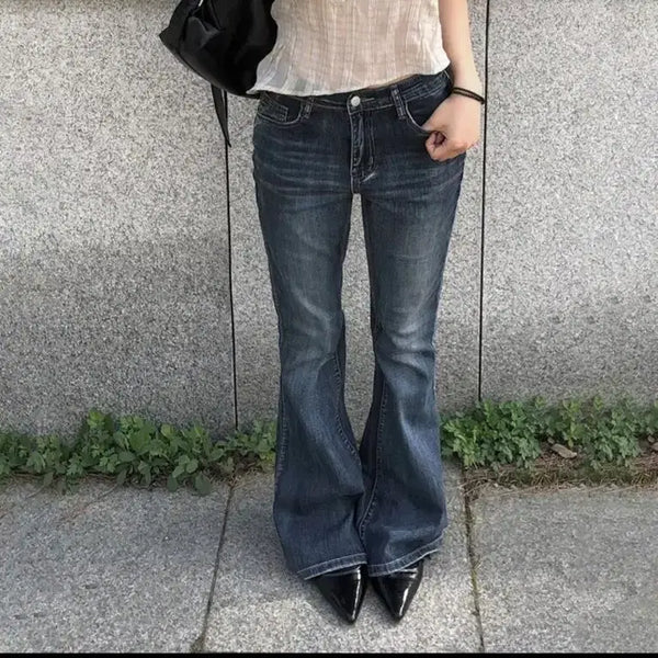 [BUNJANG] Anymore Merin Washing Denim Bootcut Pants S Black Blue / [새상품] 애니원모어 메린 워싱 데님 부츠컷 팬츠 S 흑청