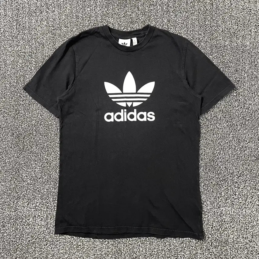 [BUNJANG] Adidas Big Trefoil Logo Basic Short Sleeve T-Shirt Black / 빈티지9. 아디다스 빅 트레포일 로고 베이직 반팔 티셔츠 반소매 블랙
