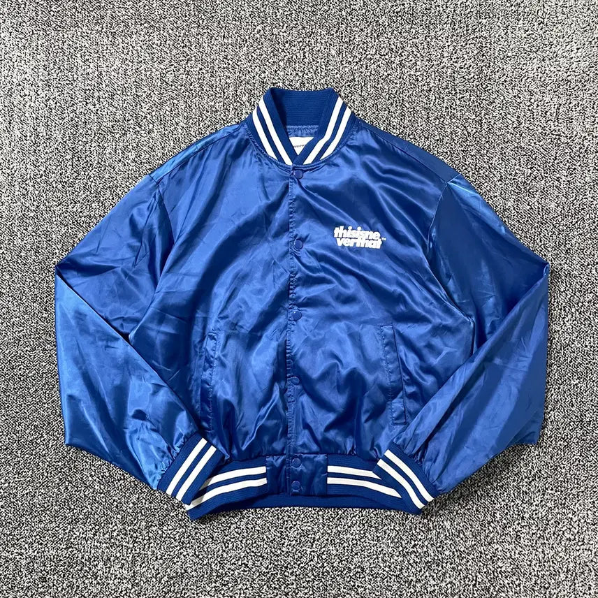 [BUNJANG] Thisisneverthat Satin Varsity Bomber Jacket Blue Vintage / 빈티지9. 디스이즈네버댓 디네댓 새틴 바시티 점퍼 자켓 블루