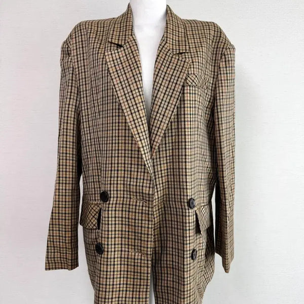 [BUNJANG] Vintage 90s Double Button Checkered Jacket / 빈티지 90s 체크 더블 버튼 자켓