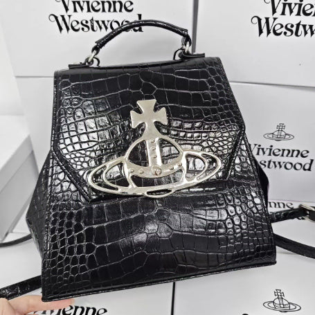 [BUNJANG] Vivienne Westwood Crocodile Leather Backpack Black Silver Hardware / 비비안웨스트우드 백팩 블랙 악어가죽 은장