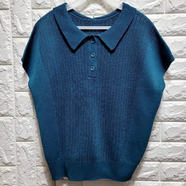 [BUNJANG] Linen Blend Collar Short-Sleeve Knit Top / 가슬가슬 마혼방 카라넥 반팔 니트