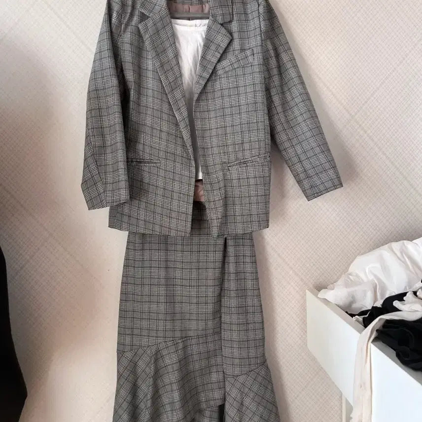 [BUNJANG] Check Pattern Jacket and Skirt Set / 체크 패턴 자켓 스커트 셋업
