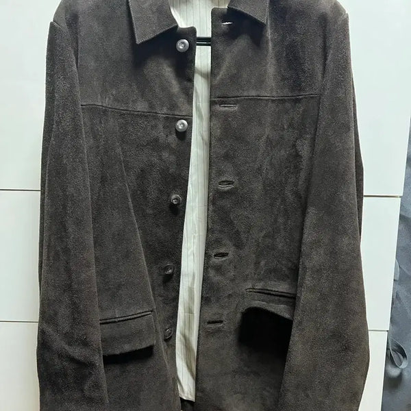 [BUNJANG] Kang Jung Suk Leather Car Coat Brown / 강정석 레더 카코트 브라운 50