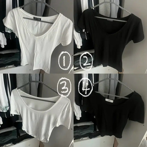 [BUNJANG] Cropped Short-Sleeve T-Shirt / 여름 크롭 반팔티 쫄티 에이블리 (가격 제시 받음)
