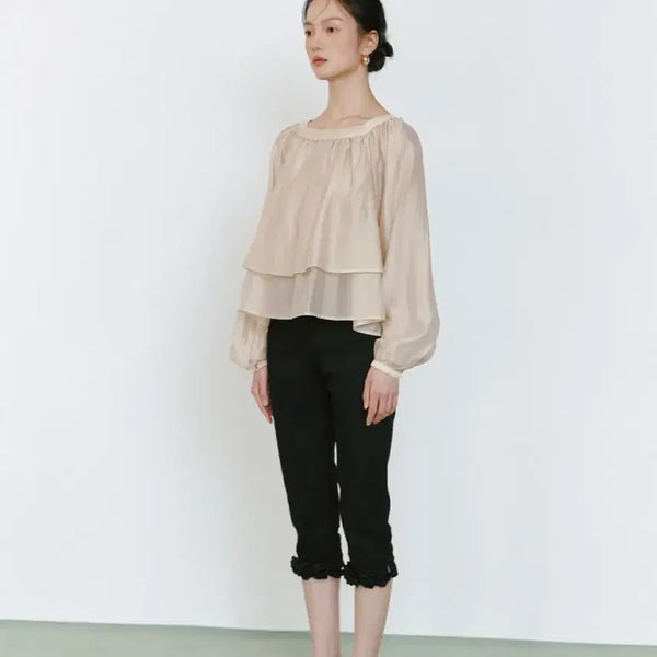 [BUNJANG] GANNISON Double Layered Sheer Blouse Beige / 가니송 double layered sheer bl 베이지