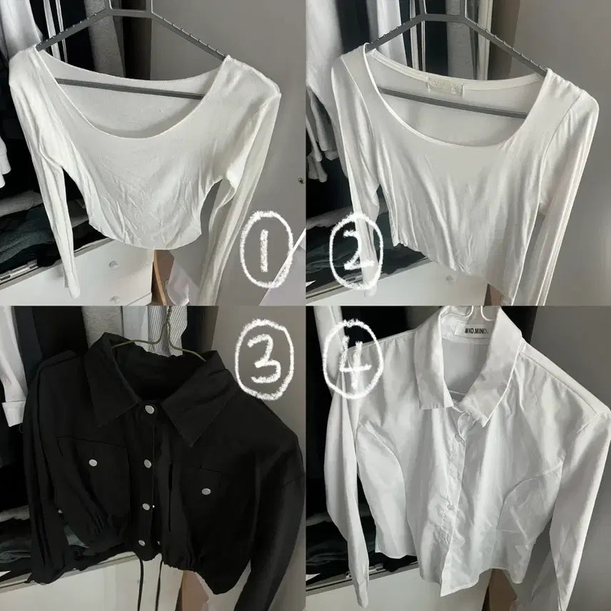 [BUNJANG] Women's Long Sleeve See-Through T-Shirt, Square Neck Top, Crop Shirt, and Utility Jacket / 여름 긴팔 티셔츠 자켓 셔츠 (가격 제시 받음)