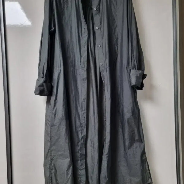 [BUNJANG] Long Shirt Dress with Back Pleats, One Size / 롱 셔츠 원피스 뒷주름이예쁜프리사이즈