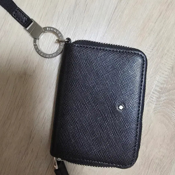 [BUNJANG] Montblanc Black Leather Pocket Coin Wallet with Strap / 몽블랑 블랙 레더 포켓 동전 지갑 + 스트랩
