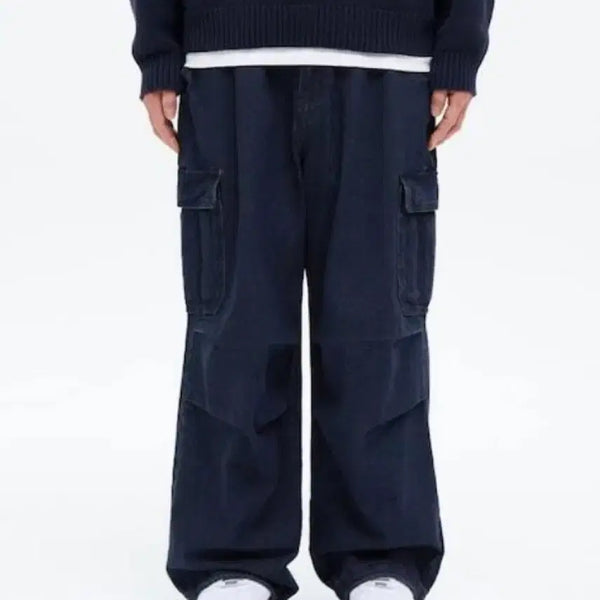 [BUNJANG] 8 Seconds Wide Banding Cargo Parachute Denim Pants XL / 에잇세컨즈 와이드 밴딩카고 파라슈트 데님팬츠 XL 새상품