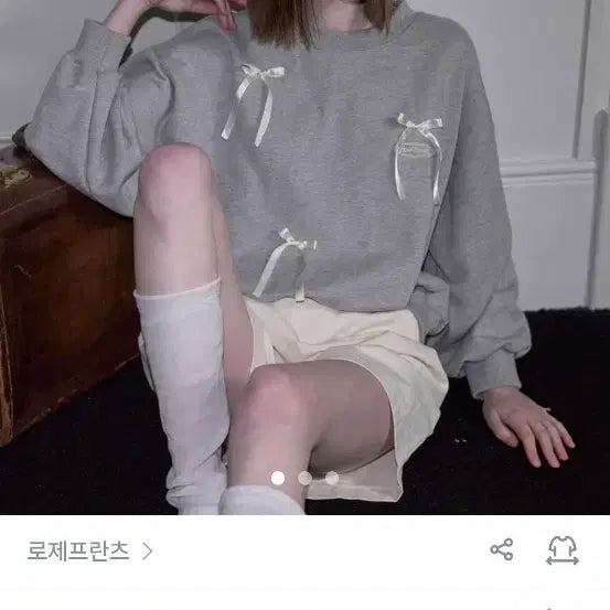 [BUNJANG] RosyFrans Satin Ribbon Sweatshirt - Grey / 로제프란츠 새틴 리본  맨투맨 그레이