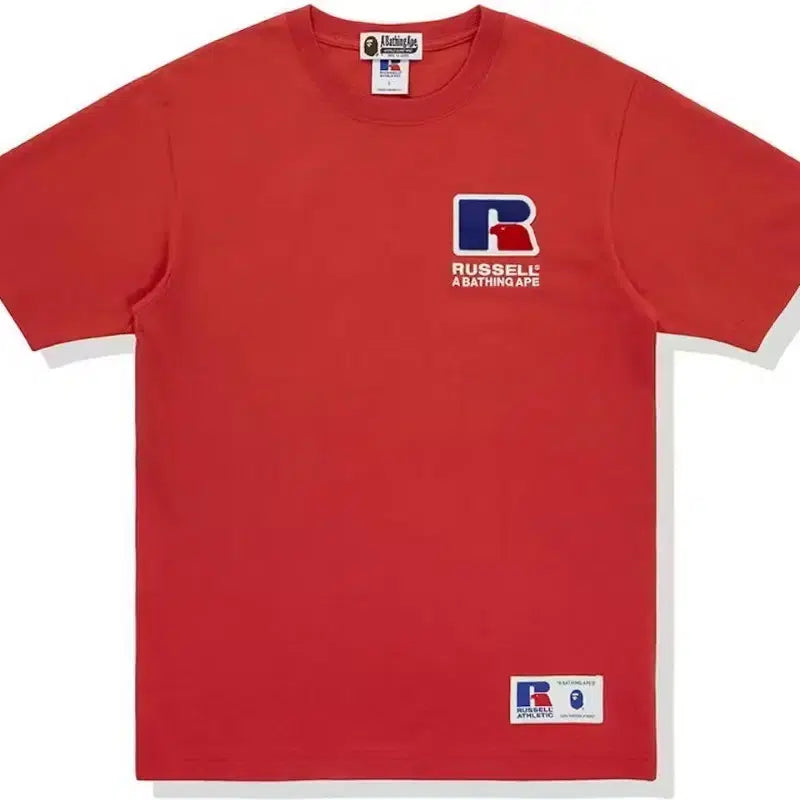 [BUNJANG] BAPE x Russell Athletic Collaboration Red Embroidered Logo T-Shirt (New) / [XL] 새제품 베이프(BAPE) x 러셀 애슬레틱(Russell Ath