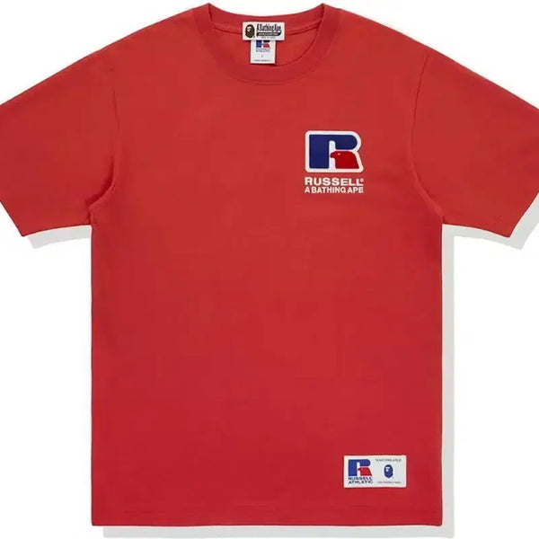 [BUNJANG] BAPE x Russell Athletic Collaboration Red Embroidered Logo T-Shirt (New) / [XL] 새제품 베이프(BAPE) x 러셀 애슬레틱(Russell Ath