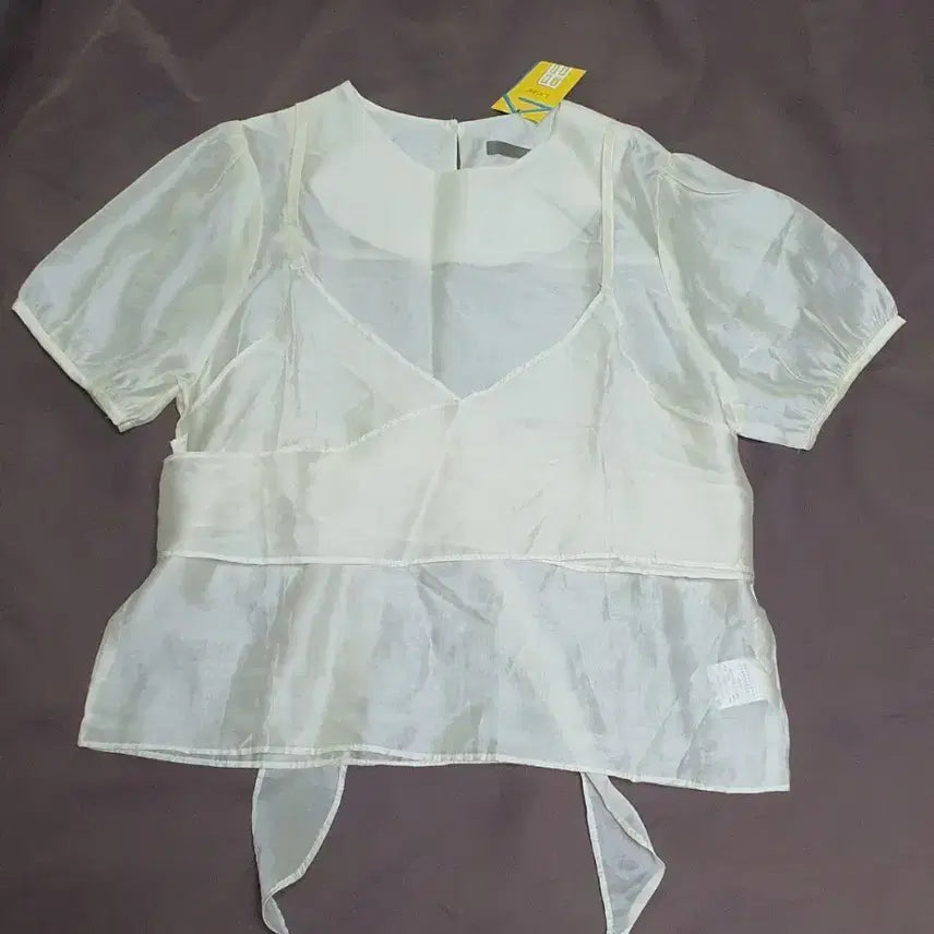[BUNJANG] T.V.A. See-through Blouse - Light Yellow / t.v.a 시스루 블라우스 (새상품)