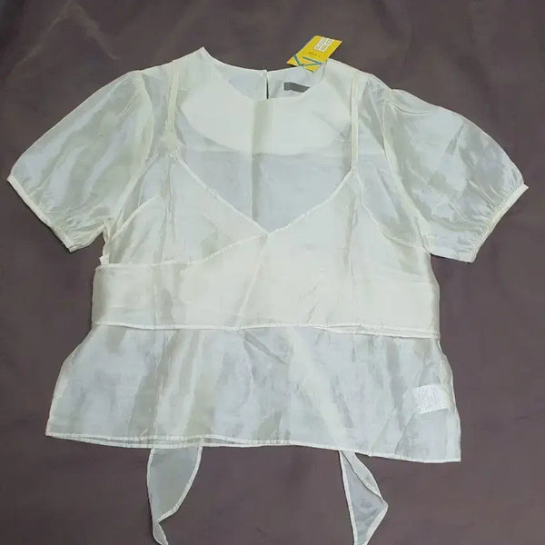 [BUNJANG] T.V.A. See-through Blouse - Light Yellow / t.v.a 시스루 블라우스 (새상품)
