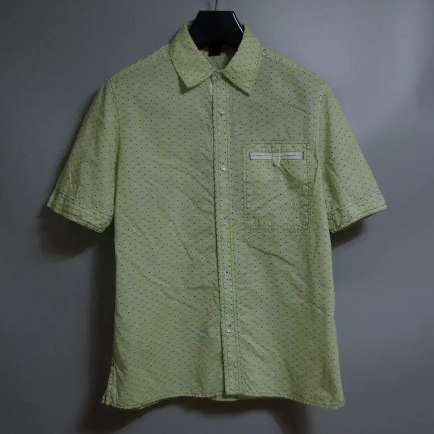 [BUNJANG] Marc Jacobs Short Sleeve Shirt Green Stripe Dot Cotton Size M / 마크제이콥스 반소매 셔츠 M