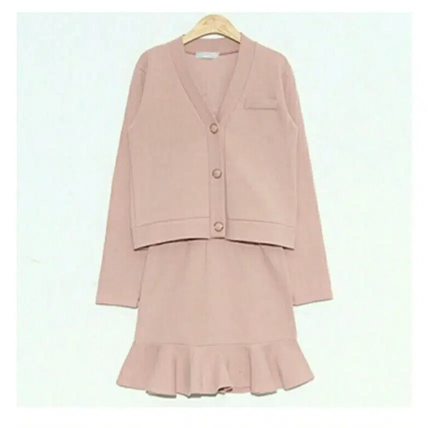 [BUNJANG] Pink Cardigan Skirt Set / 핑크 카디건 스커트 세트