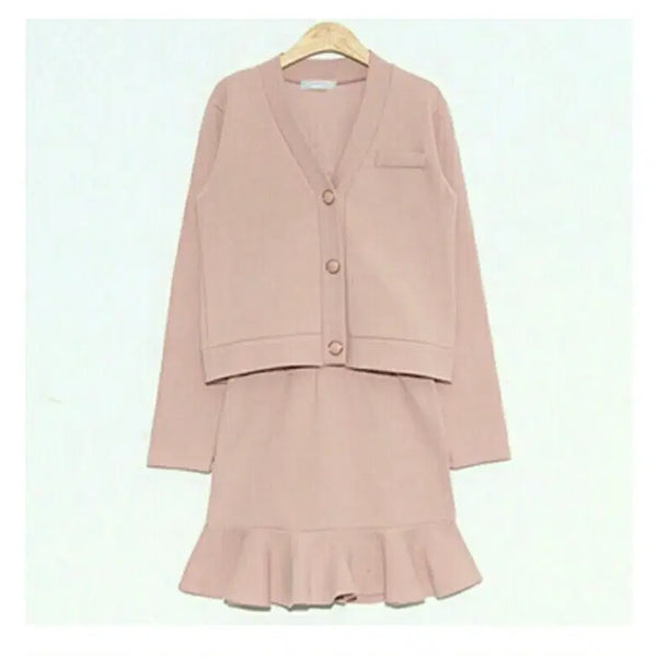 [BUNJANG] Pink Cardigan Skirt Set / 핑크 카디건 스커트 세트