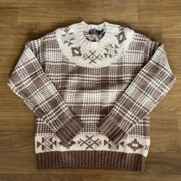[BUNJANG] Polo Ralph Lauren Plaid Wool Linen Blend Sweater Brown Multi / 폴로 플래드 울 리넨 혼방 스웨터 브라운 멀티 M 택만제거