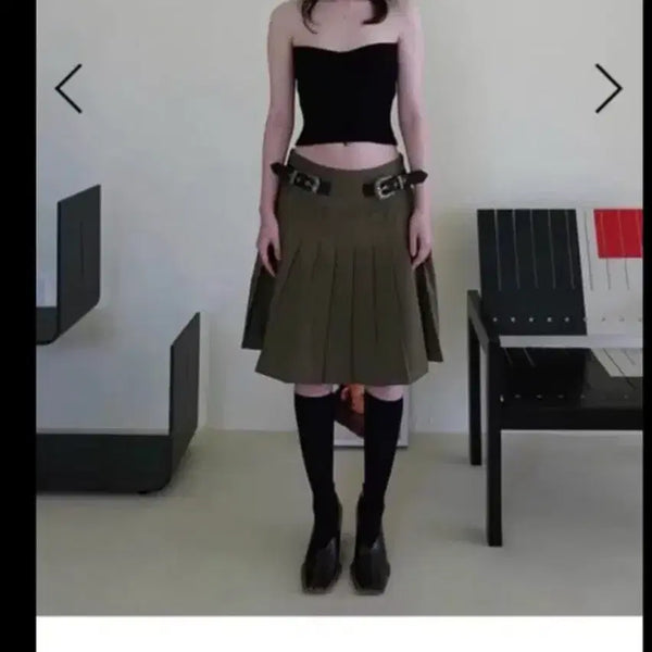 [BUNJANG] DEARDE Western Belt Pleated Skirt / 데어드 웨스턴 벨트 플리츠 스커트