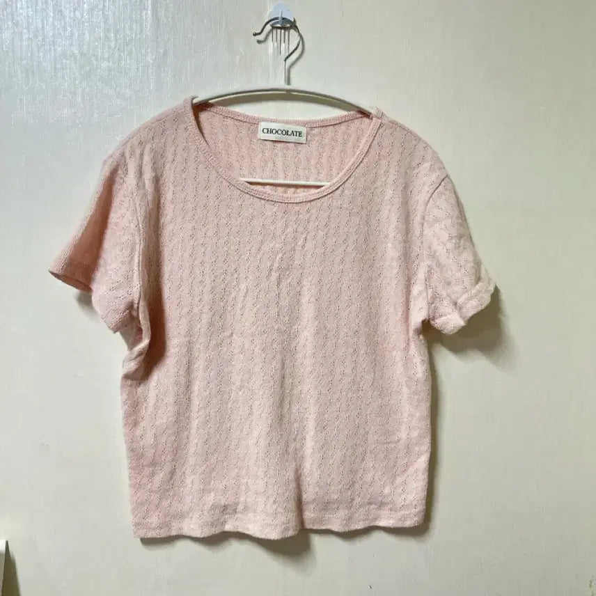 [BUNJANG] CHOCOLATE Punching Short-Sleeve T-Shirt Pink / CHOCOLATE 펀칭 반팔 티셔츠 핑크