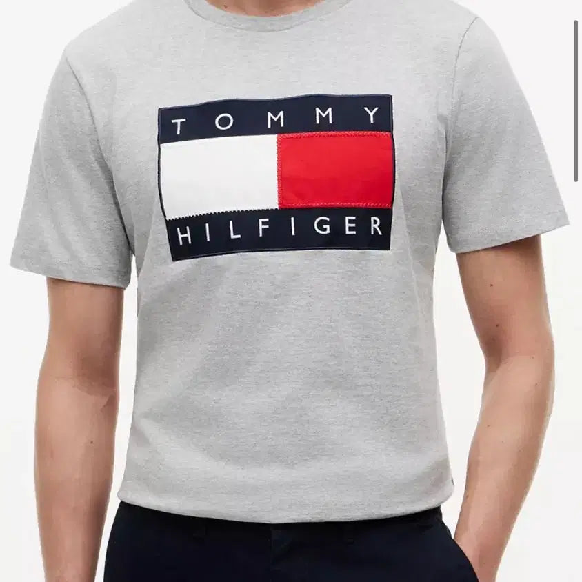 [BUNJANG] Tommy Hilfiger Big Flag Embroidered Logo T-Shirt Grey Oversized L / 타미힐피거 빅플래그 자수로고 티셔츠 그레이 오버핏 L