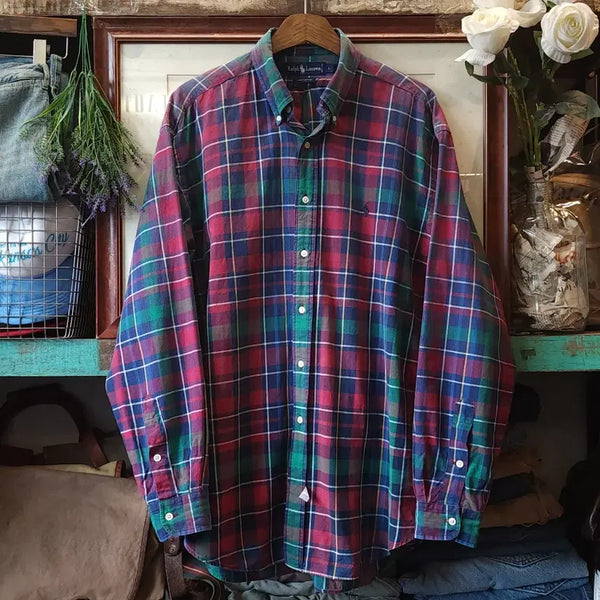 [BUNJANG] Polo Ralph Lauren 90s Madras Cotton Checkered Shirt L / 90s 폴로 체크셔츠 마드라스 코튼 아메리칸 플란넬 체크셔츠 L