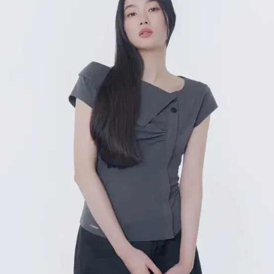 [BUNJANG] Miseki Seoul Folding Shirring Top Charcoal / 미세키서울 폴딩 셔링탑 차콜 shirring top