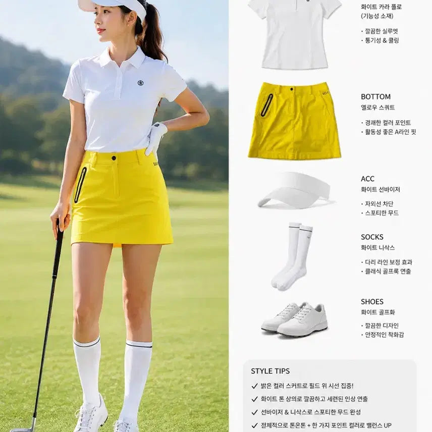 [BUNJANG] Elle Golf Yellow A-Line Field Skirt (Size 67) / 재고3장 여성67/ 새상품 엘르 골프 필드 스커트 춘추용