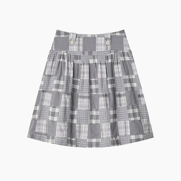 [BUNJANG] OHEHASIO Pleated Patchwork Midi Skirt - Grey Check / 오헤시오 플리츠 패치워크 미디 스커트 그레이 체크 치마