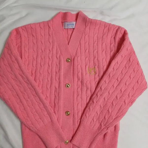 [BUNJANG] Rollerola Cable Knit Cardigan Pink / 로라로라 케이블핑크가디건 rolarola